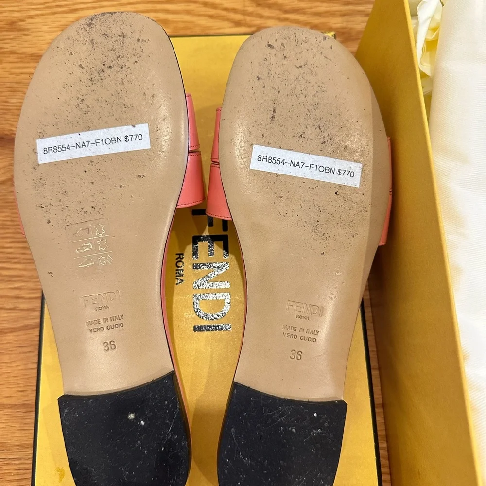 Fendi Coral and Gold Slide Sandals - Picture 6 of 7